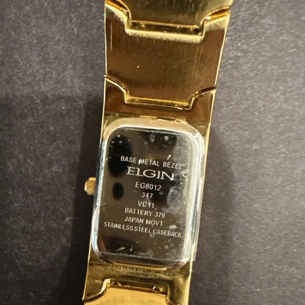 VTG Elgin Rhinestone Heart Bracelet Watch Gold Tone Cocktail w Box